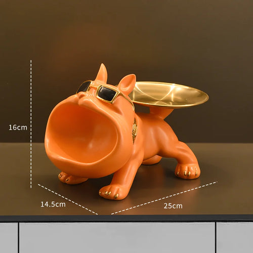 Charming Bulldog Resin Sculpture: Stylish Storage Tray and Unique Home Decor Piece