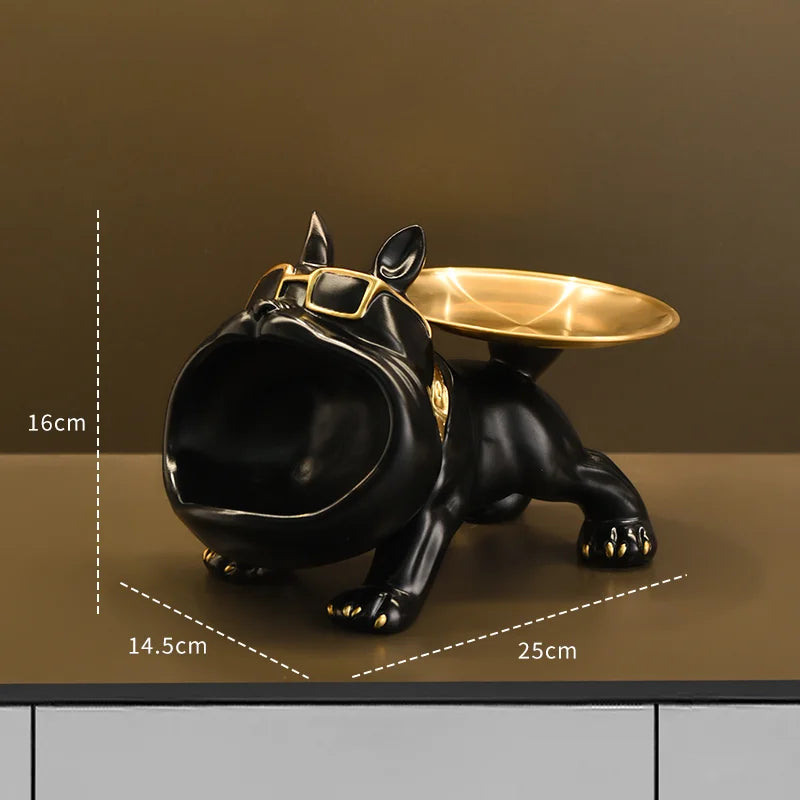 Charming Bulldog Resin Sculpture: Stylish Storage Tray and Unique Home Decor Piece