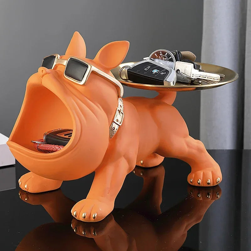 Charming Bulldog Resin Sculpture: Stylish Storage Tray and Unique Home Decor Piece