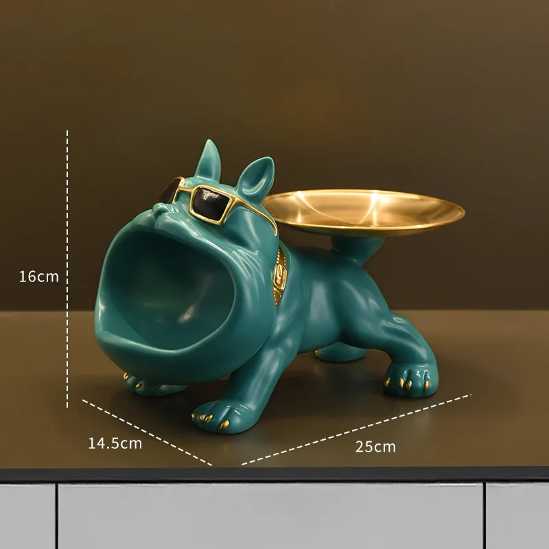 Charming Bulldog Resin Sculpture: Stylish Storage Tray and Unique Home Decor Piece