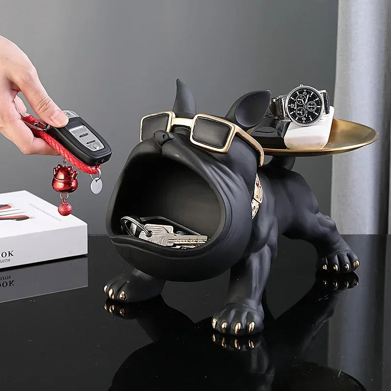 Charming Bulldog Resin Sculpture: Stylish Storage Tray and Unique Home Decor Piece