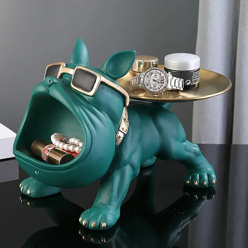 Charming Bulldog Resin Sculpture: Stylish Storage Tray and Unique Home Decor Piece