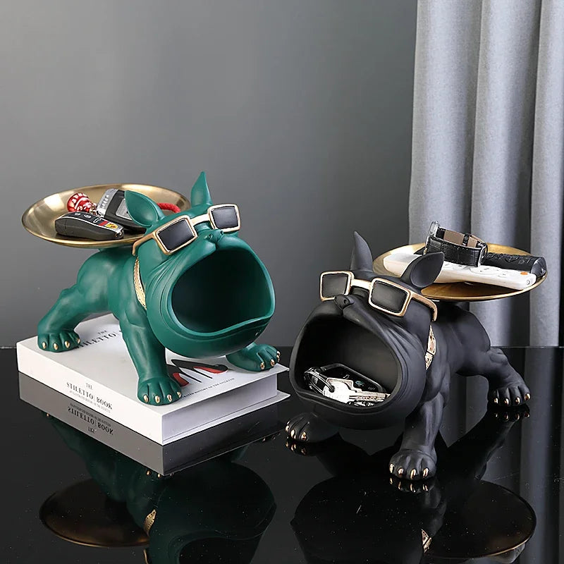 Charming Bulldog Resin Sculpture: Stylish Storage Tray and Unique Home Decor Piece