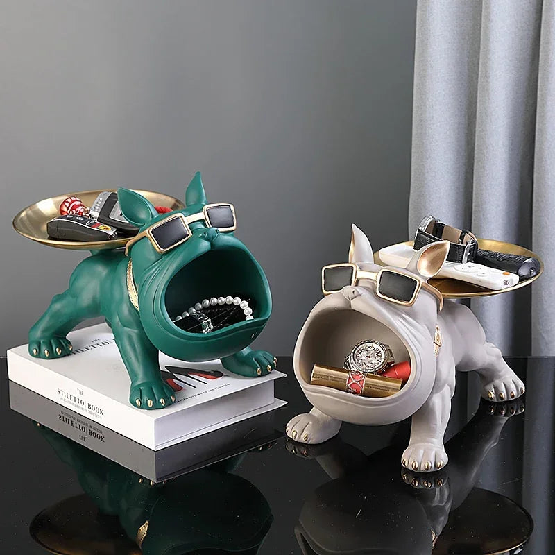 Charming Bulldog Resin Sculpture: Stylish Storage Tray and Unique Home Decor Piece